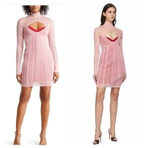 HERVE LEGER / NWT NEW layered sheer ribbed plated mini dress in pink small S